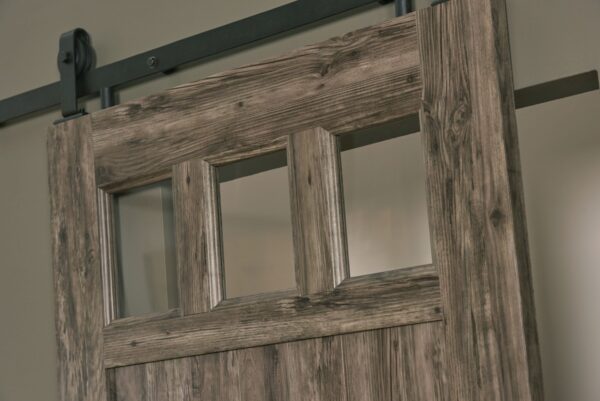 PVC Barn Door G Weathered Gray Detail Glass