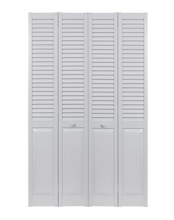 PVC bifold louver over panel double door
